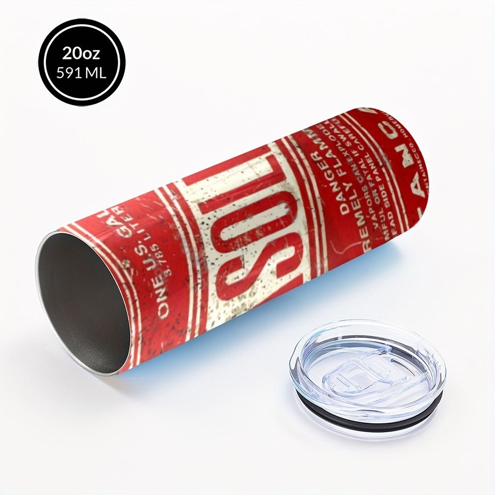 Insulated Tumbler Vintage Gasoline Can Design 20oz - Stainless Steel Travel Mug with Lid & Straw, Double Wall Coffee Cup for Hot Cold Drinks, Camping Drinkware, Unique Gift