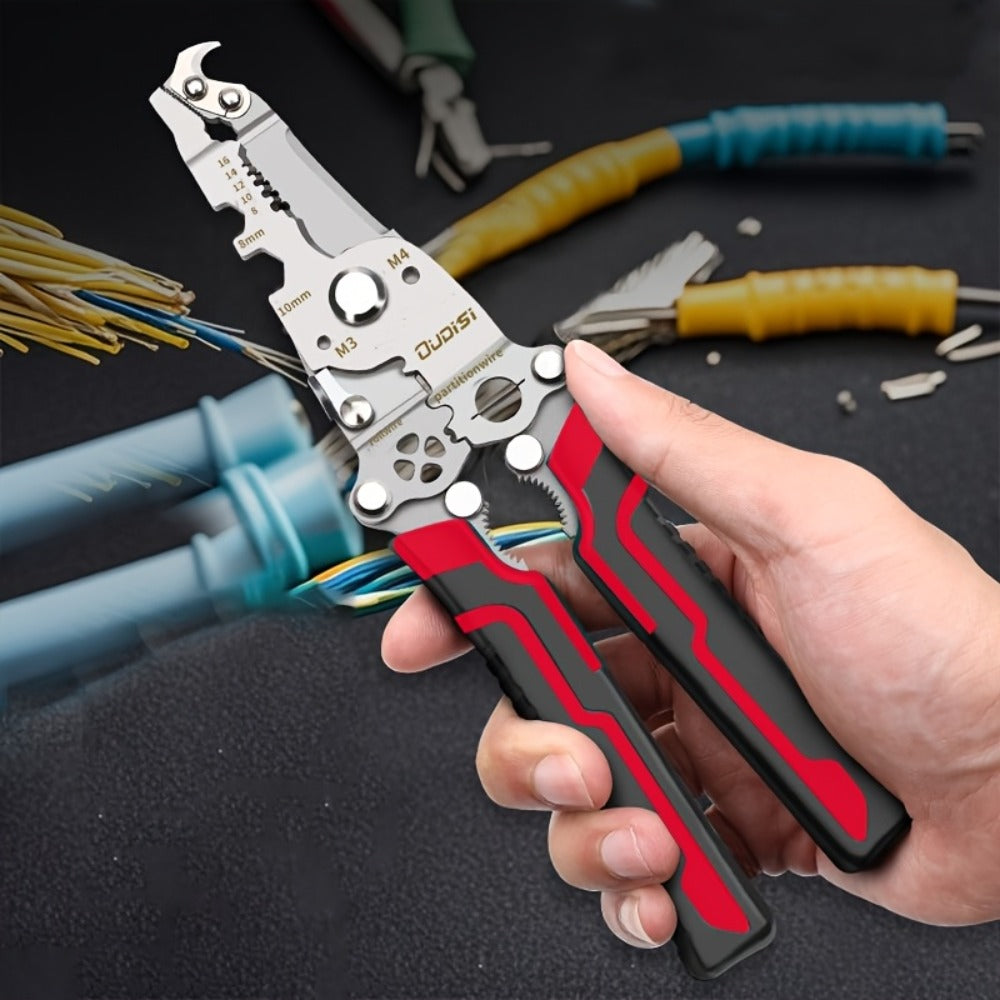 Folding Wire Stripper Multifunctional Pliers Crimping Cutter Tool for Electrician Cable DIY Electronic Maintenance Compact Portable Anti-Slip Spring Clip Car Toolbox Hand Tool