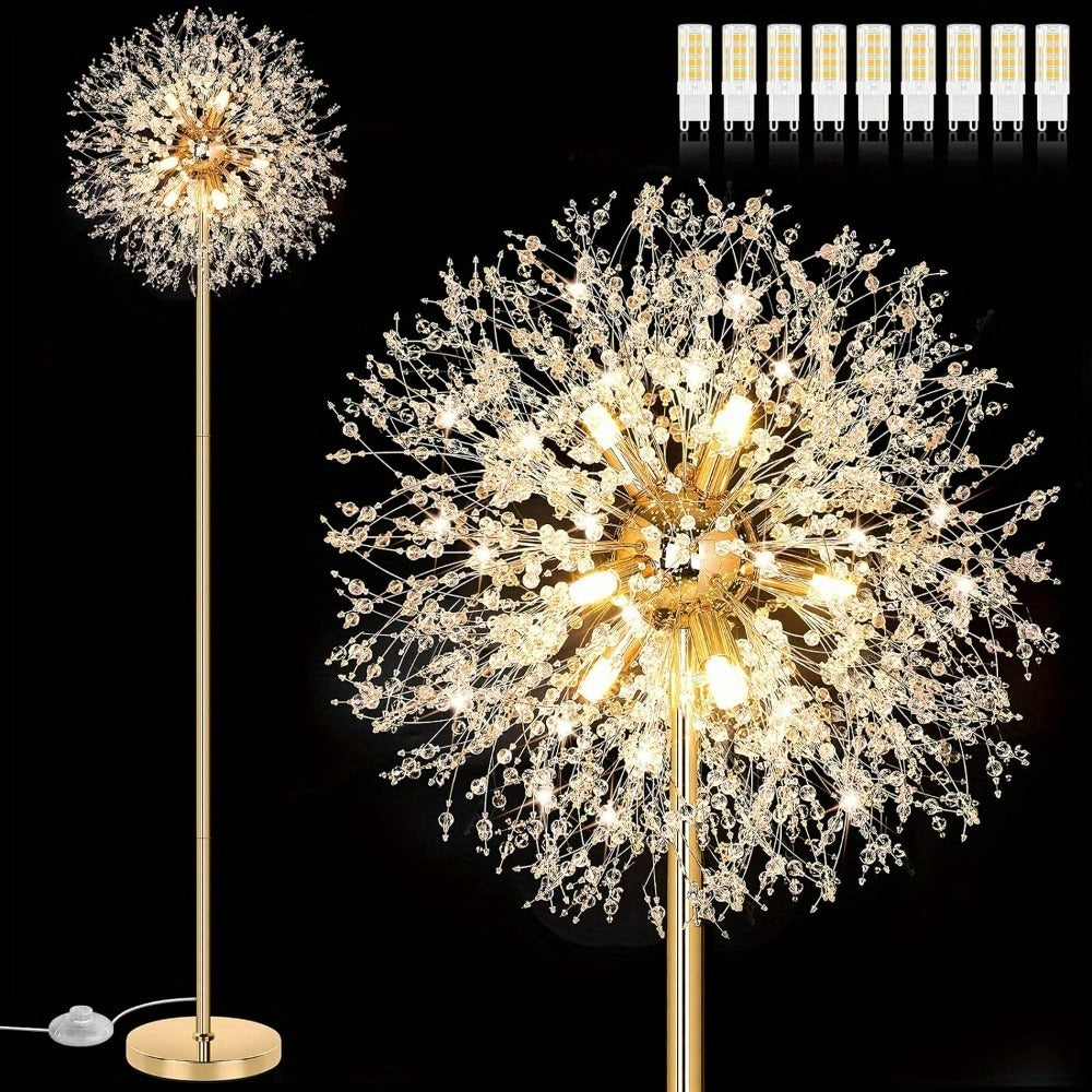 Crystal Floor Lamp Living Room 69 Inch Modern Standing Lamp ¨C 738pcs K9 Crystals, 9 LED Bulbs, Antique Brass & Gold Finish, Tall Pole Light for Bedroom, Office & Mid Century Glam Decor