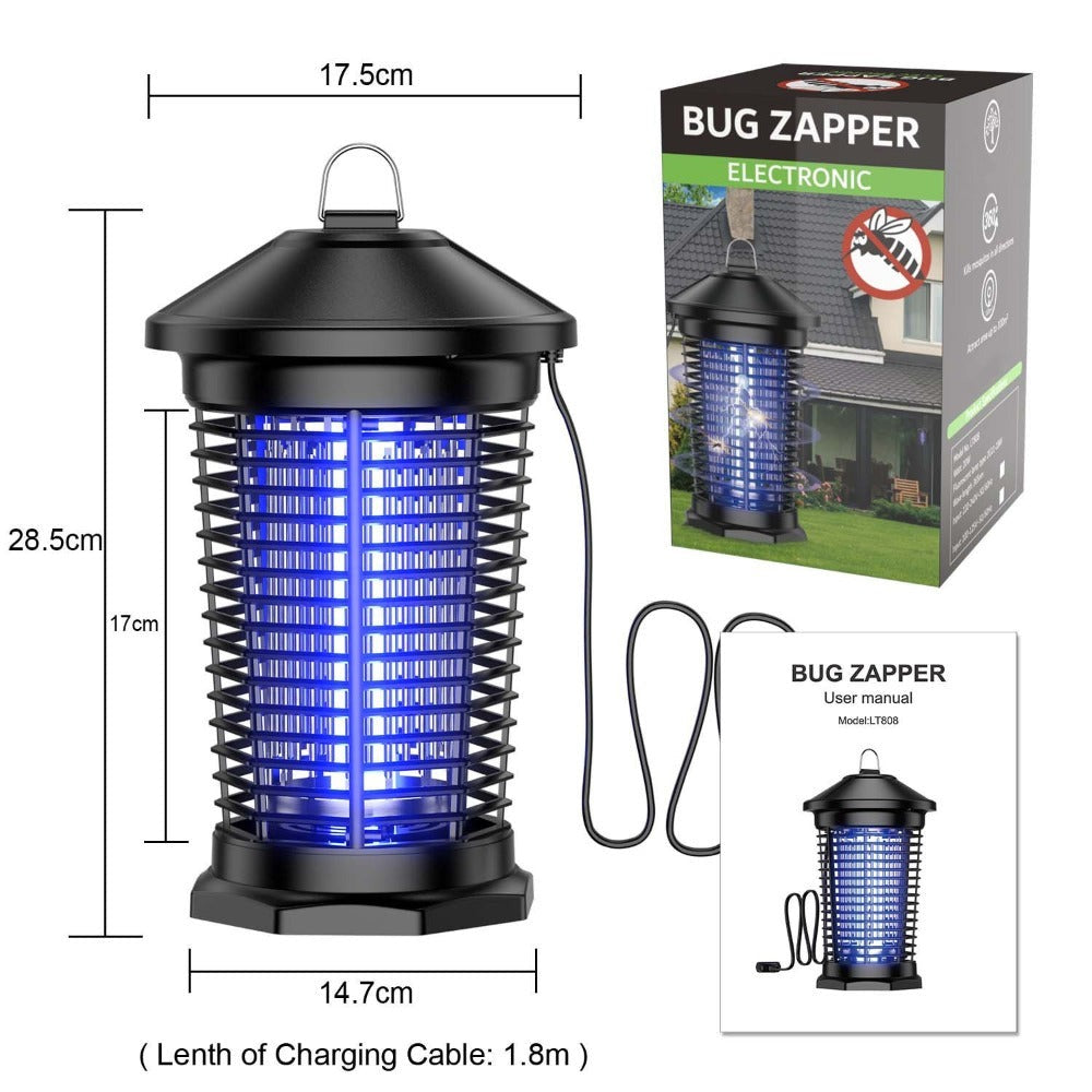 Bug Zapper Electric Indoor Outdoor ¨C 4000V High Voltage UV 365nm 18W Mosquito Killer Fly Zapper with 6ft Cord, ABS Fireproof Safety Housing, Removable Tray & Cleaning Brush for Backyard Patio Garden Camping ¨C Black