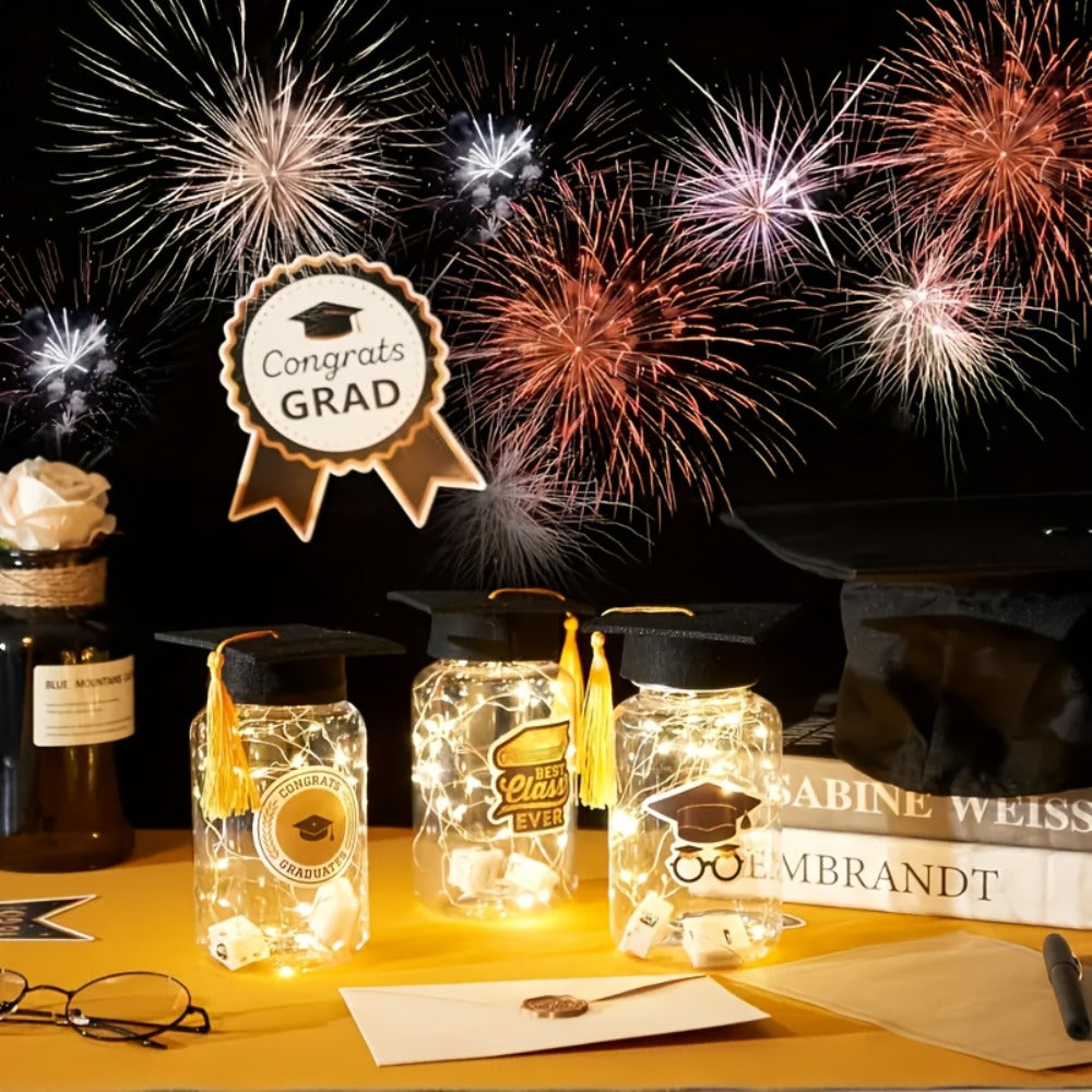 Graduation Gifts Lighted Jars 2026 Set of 8 with Graduation Stickers Party Decorations Mason Jar Lights Keepsake Gift for Her Him High School College Grad