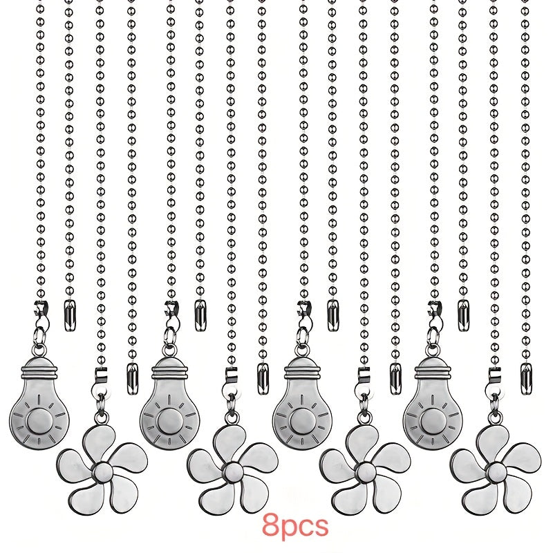 Ceiling Fan Pull Chain Extension Set of 8 - Decorative Bead Chain Pull Cord with Five-Leaf & Bulb Pendants, Iron Chain & Zinc Alloy, Bronze, Black, White, Red, Multi-Color, No Batteries Required