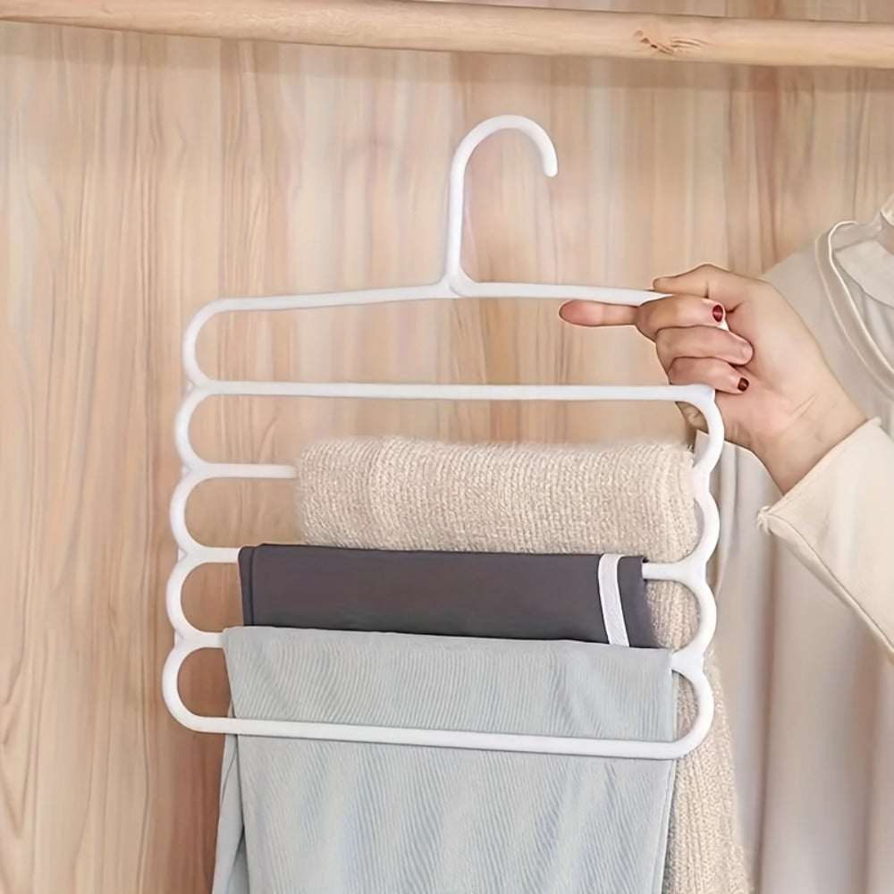 5-Layer Pants Rack Multi-Tier Anti-Slip Space Saving Hanger | 5 Pack Vertical Closet Organizer for Pants Scarves Clothing | Durable Plastic Wardrobe Hanger for Home Bedroom Boutique
