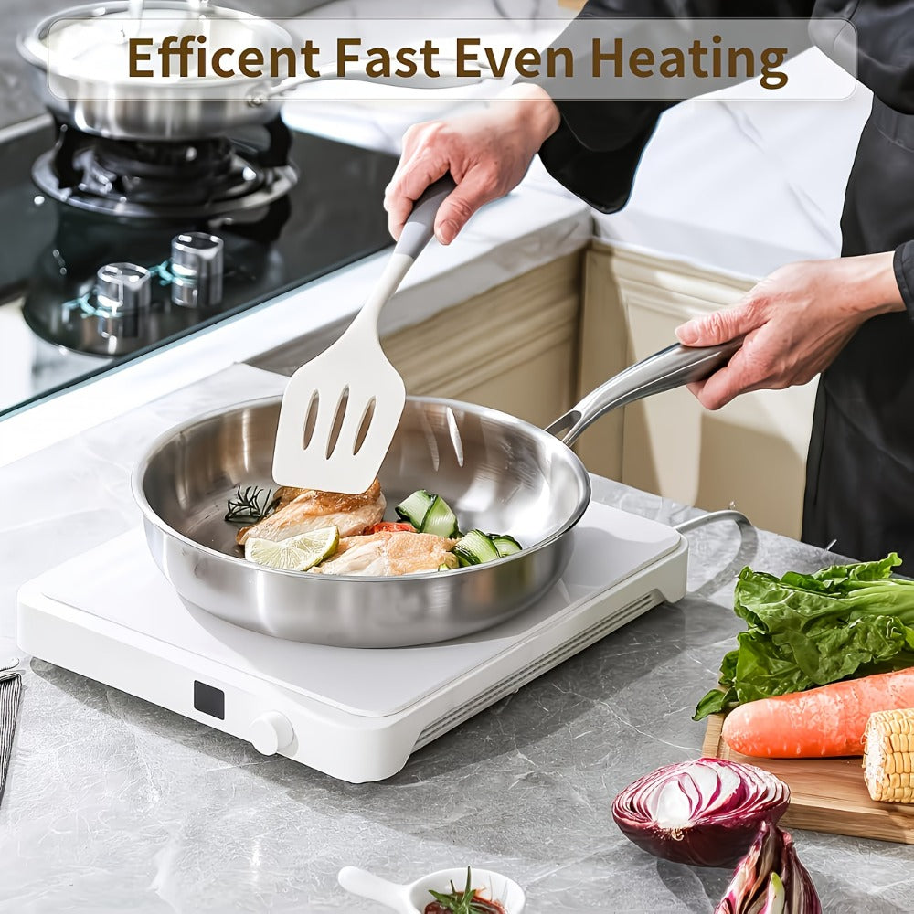 304 Stainless Steel Frying Pan 11 Inch Triply Base ¨C Ergonomic Handle Even Heat Distribution Dishwasher Safe | Induction Compatible Professional Restaurant Grade Skillet 26cm Kitchen Cookware