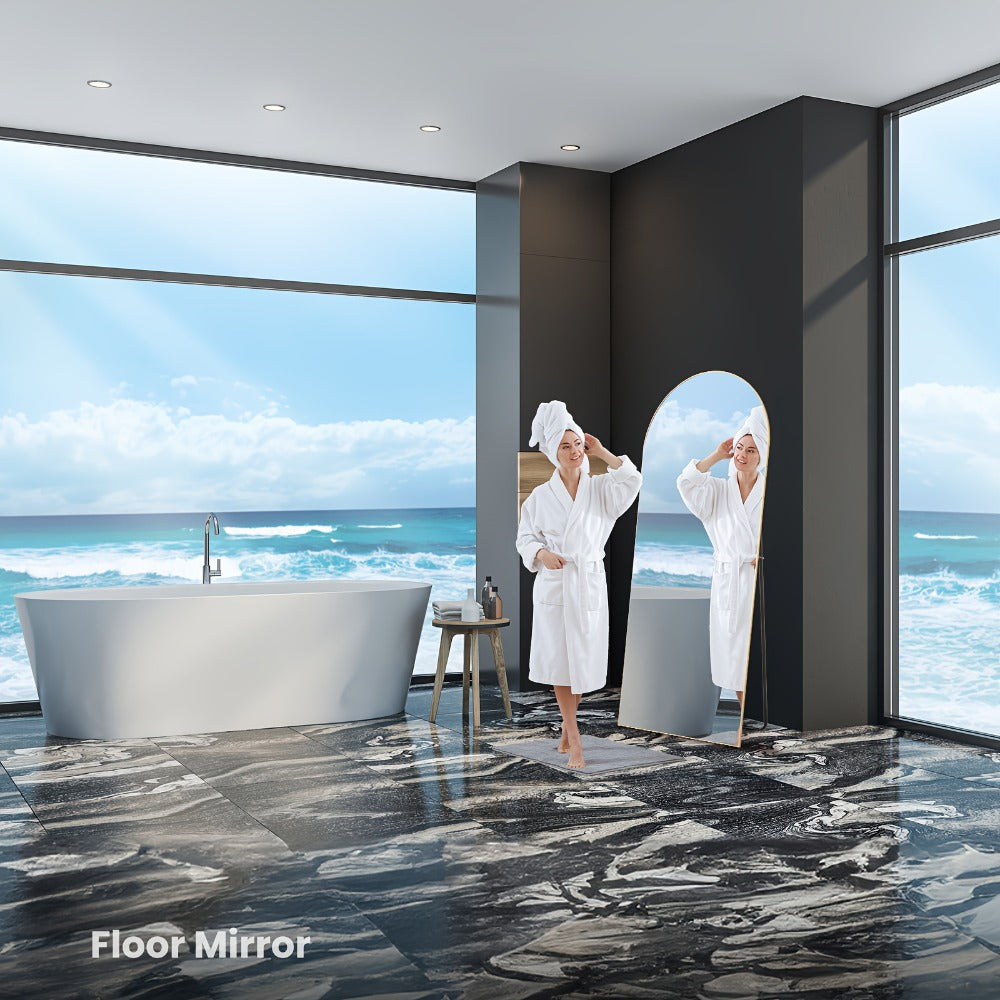Full Length Mirror Floor Standing, Arched & Rect Body Mirror with Stand, Hanging or Leaning Wall Mirror, Aluminum Alloy Thin Frame for Bedroom Hotel Bathroom