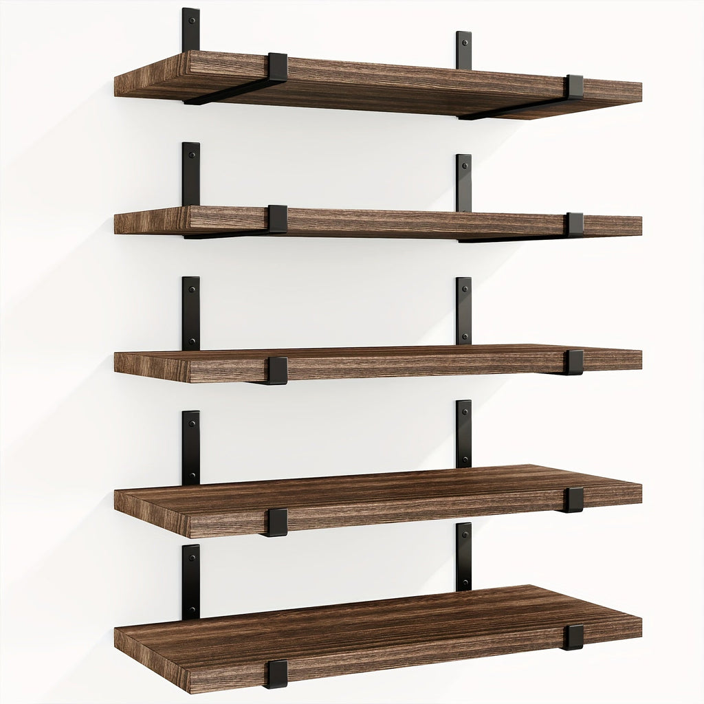 Rustic Floating Shelves Set of 5, 15.8x4.7 Inch Wall Mounted Wooden Shelves for Bedroom Living Room Kitchen Bathroom Office Plant Display