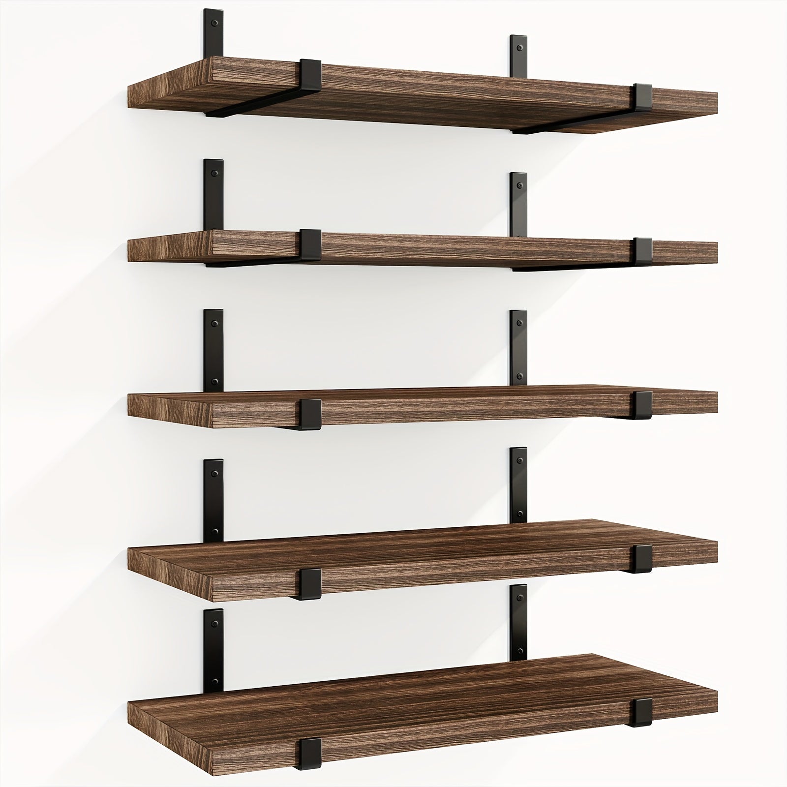 Rustic Floating Shelves Set of 5, 15.8x4.7 Inch Wall Mounted Wooden Shelves for Bedroom Living Room Kitchen Bathroom Office Plant Display