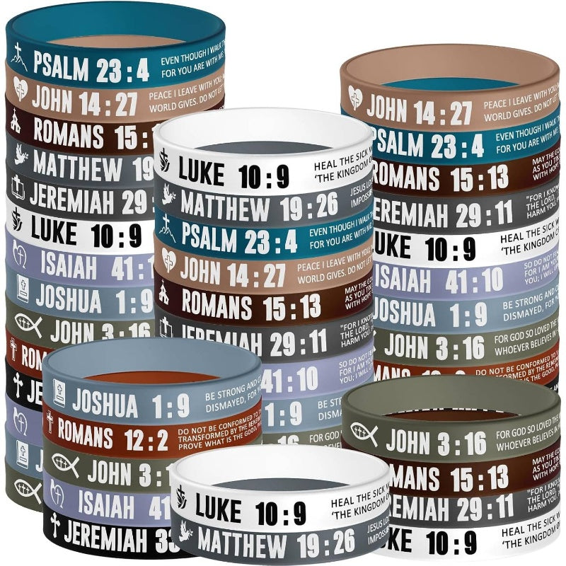 Bible Verse Silicone Wristbands 40pc Set Christian Inspirational Bracelets for Men Women Sobriety Easter Party Favors Charity Fundraising Religious Gift