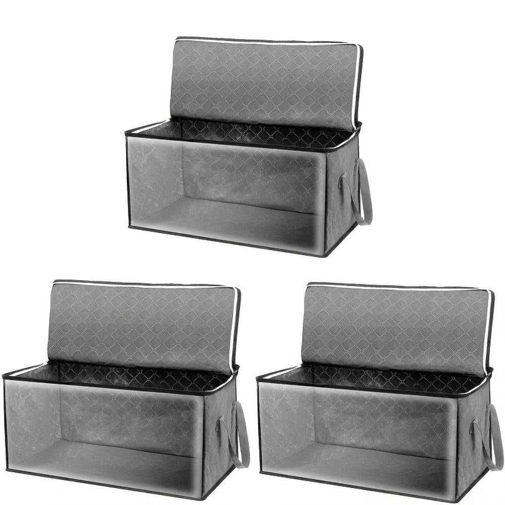 Foldable Storage Bags Set of 3 with Transparent Window & Handles ¨C Closet Organizer Bags for Clothes, Bedding, Pillows, Blankets, Stuffed Animals, Dorm Room, Under Bed Storage, Gray