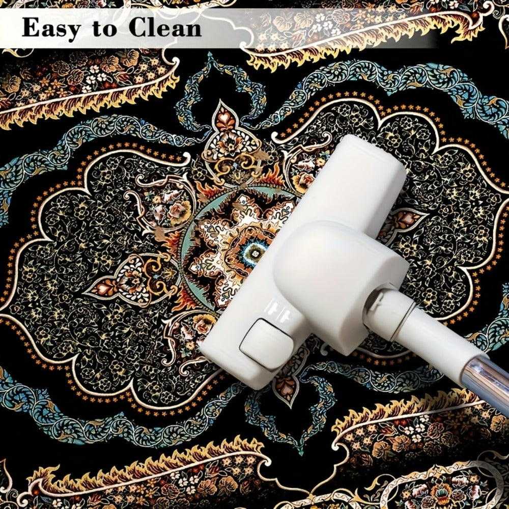 Bohemian Floral Area Rug Non-Slip Backing Machine Washable Velvet Floor Mat Shedding-Resistant 100% Polyester Soft Carpet for Living Room Bedroom Kitchen Office Modern Decorative Rug