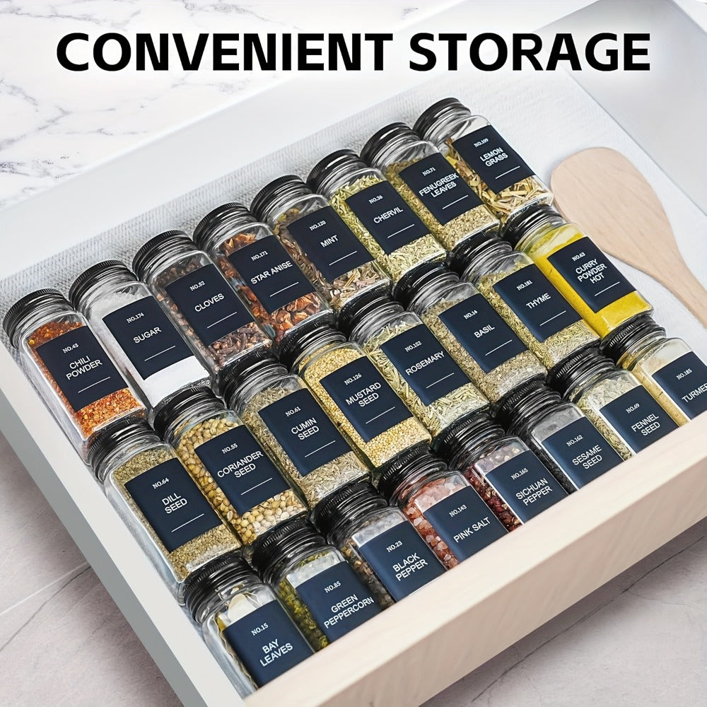 Glass Spice Jars with Labels 24 Pack - Square Empty Spice Containers with Shaker Lids Funnels and Markers - Airtight Seasoning Bottles for Pantry Kitchen Organization Lead-Free Non-Toxic