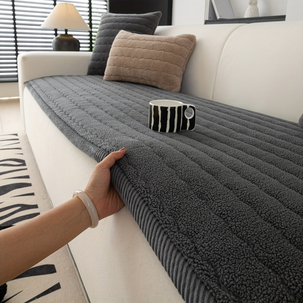 Plush Sofa Cover Bohemian Style Thickened Short Plush Non-Slip Machine Washable Pet Friendly Sofa Slipcover for Living Room Bedroom Office - Armrest Pad to 4 Seater
