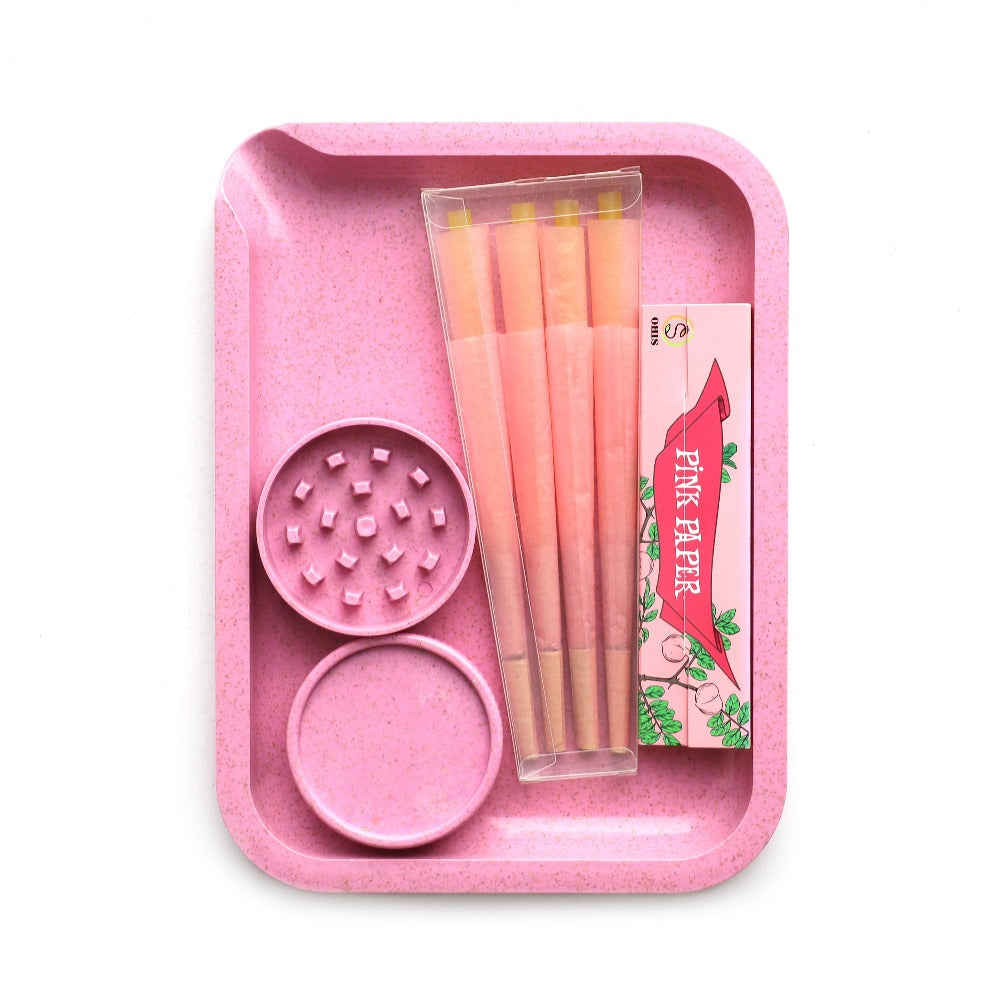 Smoking Set with Double-Layer Grinder, Rolling Paper, 8 Pre-Rolled Cones & Rolling Tray - Complete Starter Kit | 3 Colors | Gift Set