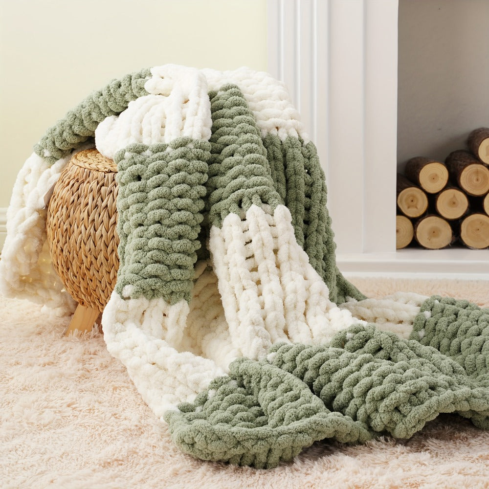 Chunky Chenille Cable Knit Throw Blanket ¨C 350-400gsm Soft Warm Crochet Throw for Sofa, Bed & Couch, Vintage Patchwork, 14 Colors