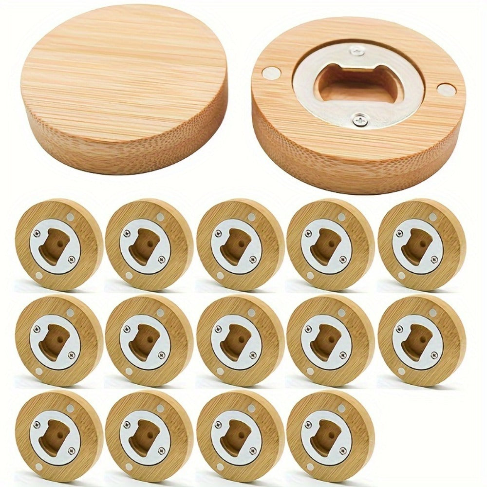 Bamboo Magnetic Bottle Opener Bulk 20 40 80 160 Pack - Round Fridge Magnet Blank Bottle Opener for Wedding Favors Party Gifts Kitchen Decor | Customizable DIY Guest Favors Bridal Shower