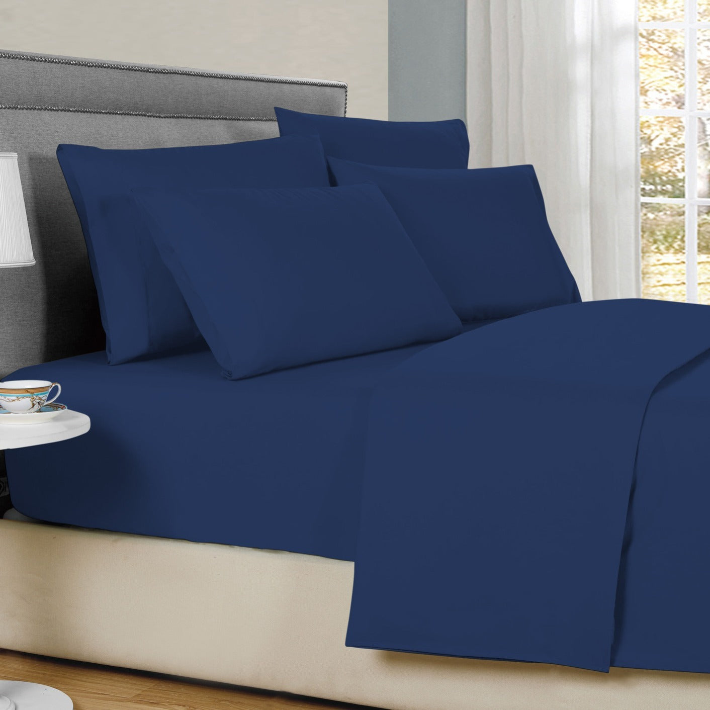 Bamboo Sheet Set 6 Piece Cooling Bed Sheets with Deep 16 Inch Pockets - 2000 Thread Count Microfiber Bamboo Blend Fitted Flat Sheets Pillowcases Twin Full Queen King Cal King