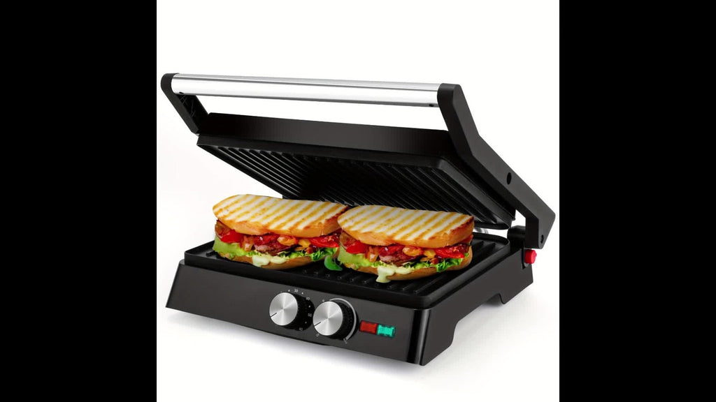 Panini Press Grill 3-in-1 Electric Indoor Grill with Non-Stick Plates - 180¡ã Flat Grill Sandwich Maker with Floating Hinge Grease Tray Temperature Control, Compact Countertop Grill for Home Dorm Office