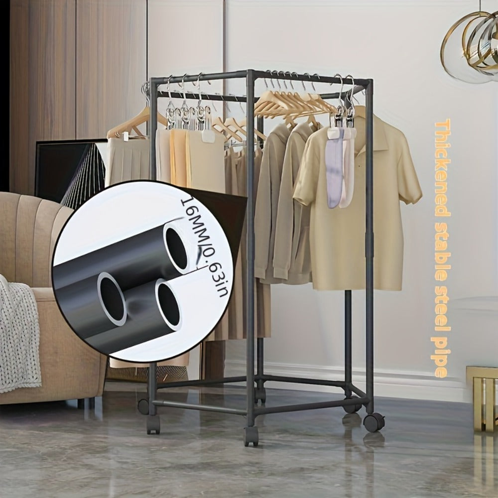 Rotating Clothes Rack Freestanding Vertical Clothing Hanging Rack Space Saving Laundry Rack with Mesh Bag Black White Rotatable Garment Rack for Small Apartment Bedroom Closet