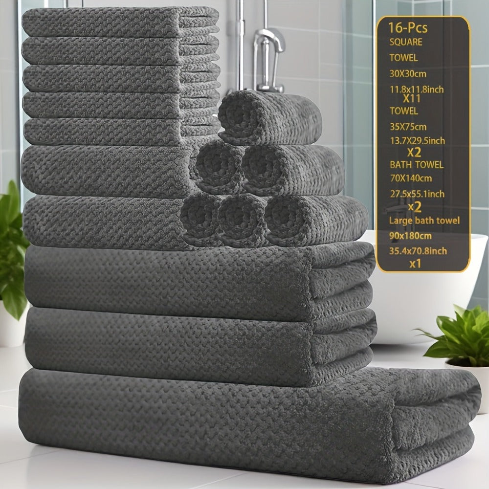 Coral Fleece Bath Towel Set 16 Piece 300GSM - Extra Large Bath Towel Washcloths Square Towels Soft Absorbent Quick Dry | 11 Colors | Hotel Home Travel Spa Gift Complete Bathroom Towel Collection