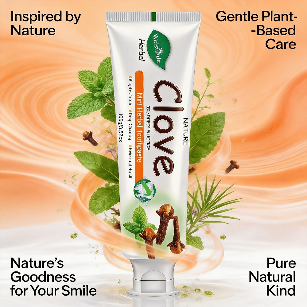 Herbal Toothpaste with Clove & Mint ¨C Fluoride Free Deep Cleaning Whitening Toothpaste for Sensitive Gums, Natural Breath Freshener with Herbal Extracts, Daily & Travel Oral Care for Adults & Kids