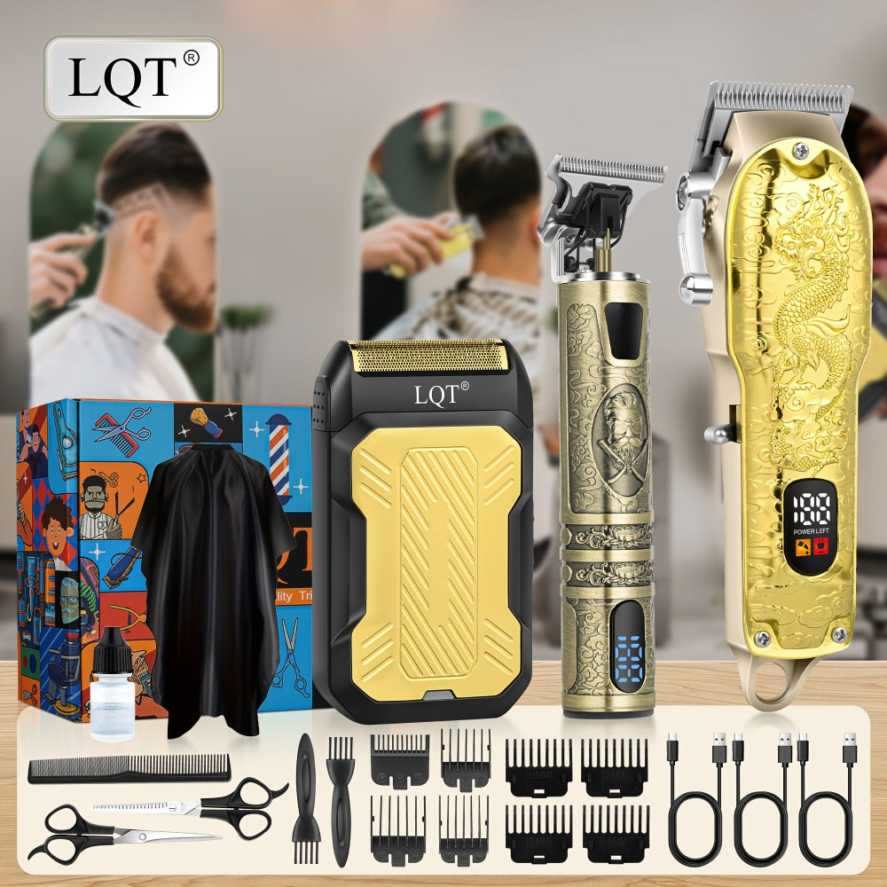 Hair Clipper Set for Men USB Rechargeable | Professional Electric Hair Trimmer with Oil Head Engraving | Retro Barber Clipper Kit 2pc 3pc | Gift Box Set for Valentine's Day, Festival & Grooming Gift