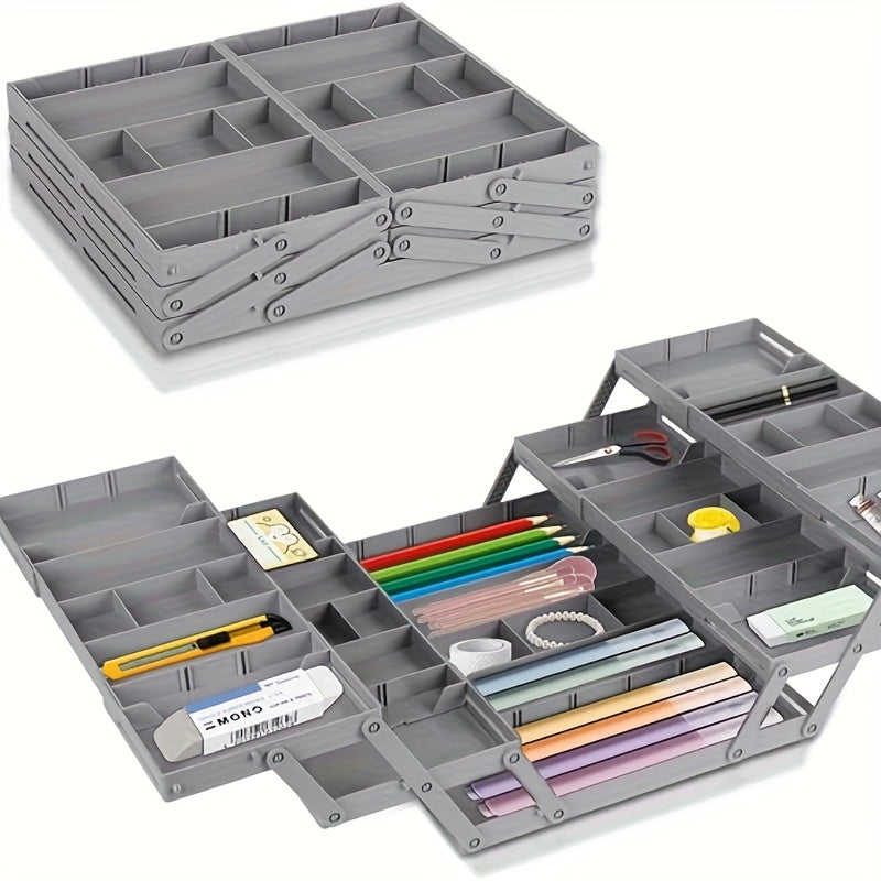 Collapsible Drawer Organizer Box, Double Row Expandable Desk & Drawer Storage with ABS Material, Jewelry Cosmetics Home Office Organizer