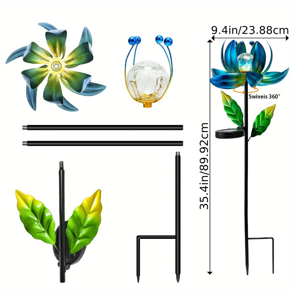 Solar Outdoor Windmill Light Rotating Garden Stake | Color Changing LED | Waterproof Solar Garden Light | Spinning Windmill Lamp for Patio Lawn Yard Pathway Decoration | Purple Blue