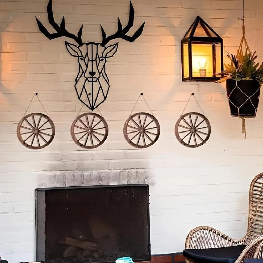 Wooden Carriage Wheel Wall Decor 2pcs - Rustic Western Farmhouse Wood Wagon Wheel Hanging Plaque for Home, Office, Garage, Bar & Country Party, Natural Grain Texture, Indoor Wall Art