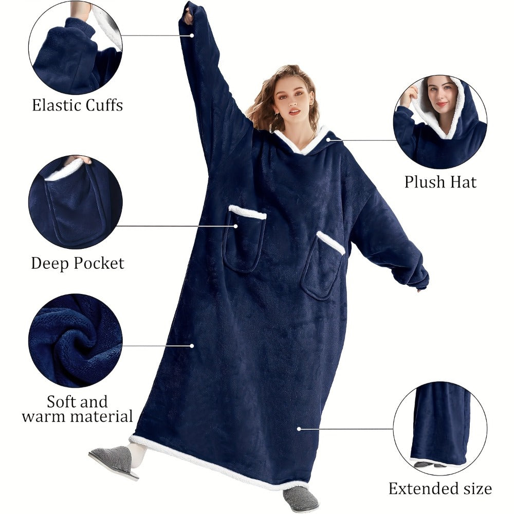 Wearable Blanket with Sleeves ¨C Oversized Long Flannel Hoodie Sweatshirt Pullover for Women & Men, Giant TV Blanket, 2 Colors