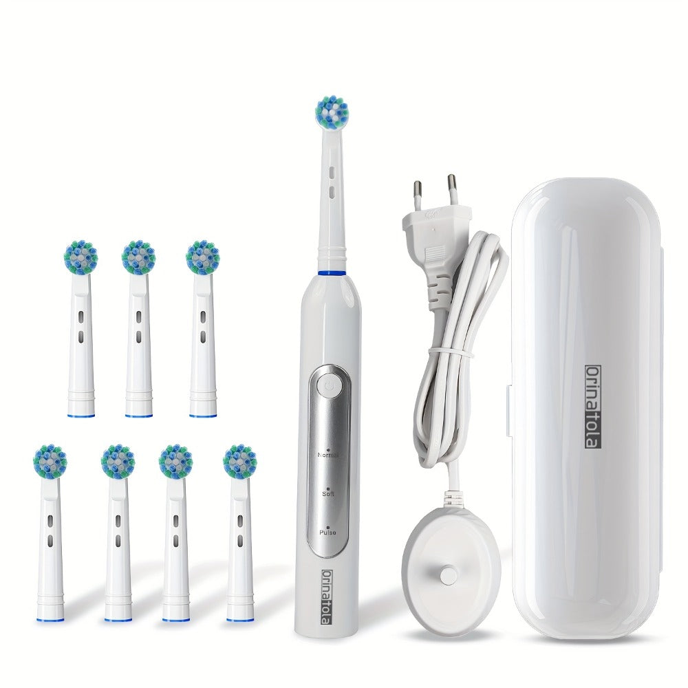 Rotating Electric Toothbrush with 8 Replacement Heads ¨C Wireless Induction Charging, 3 Cleaning Modes, IPX7 Waterproof, Oral Care Gift for Family, Friends & Parents ¨C Blue, Purple, Black