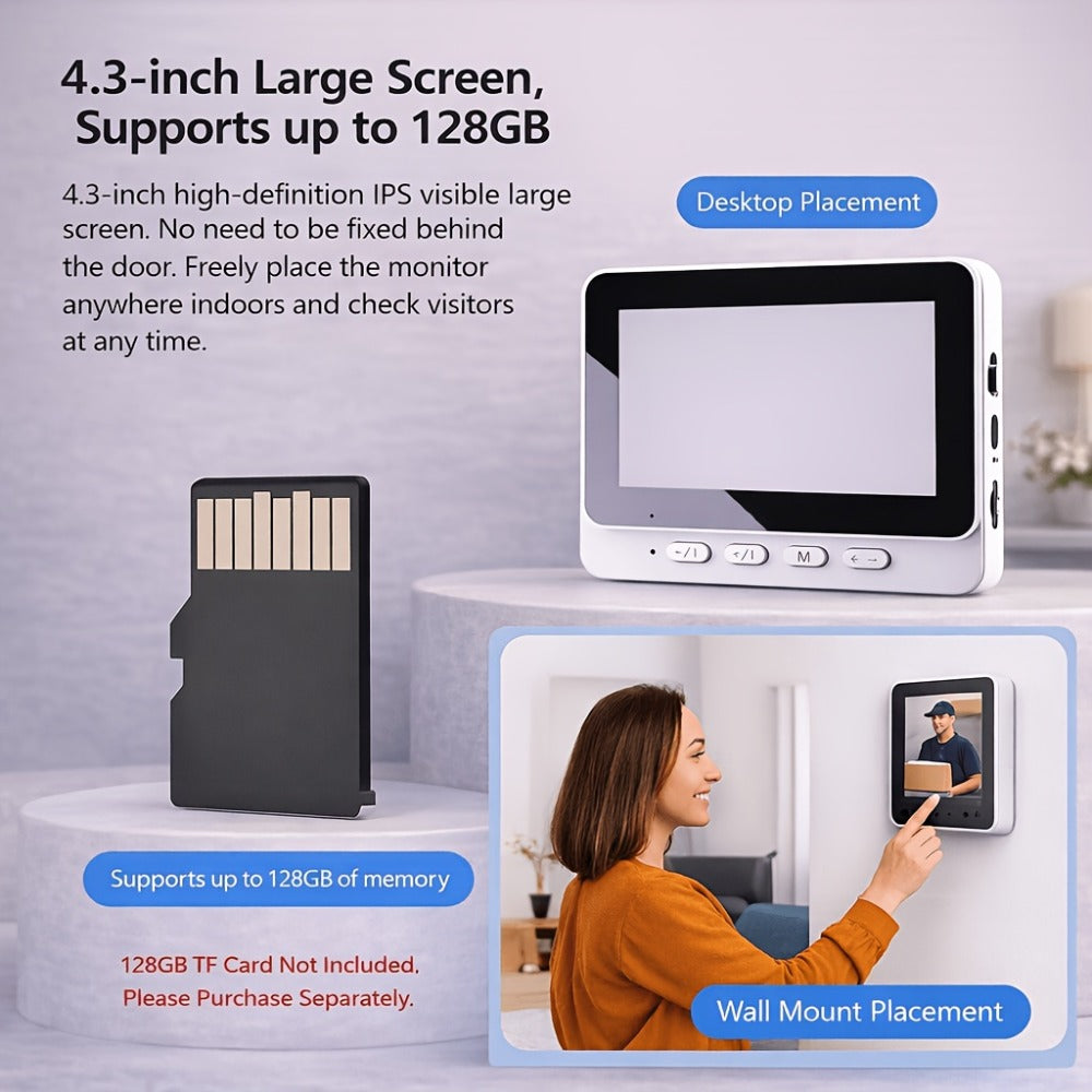 Smart Video Doorbell Wireless Touchscreen Display | Motion Detection 2-Way Audio Local Storage No Subscription | Easy No-Wire Install Home Security Doorbell Camera System