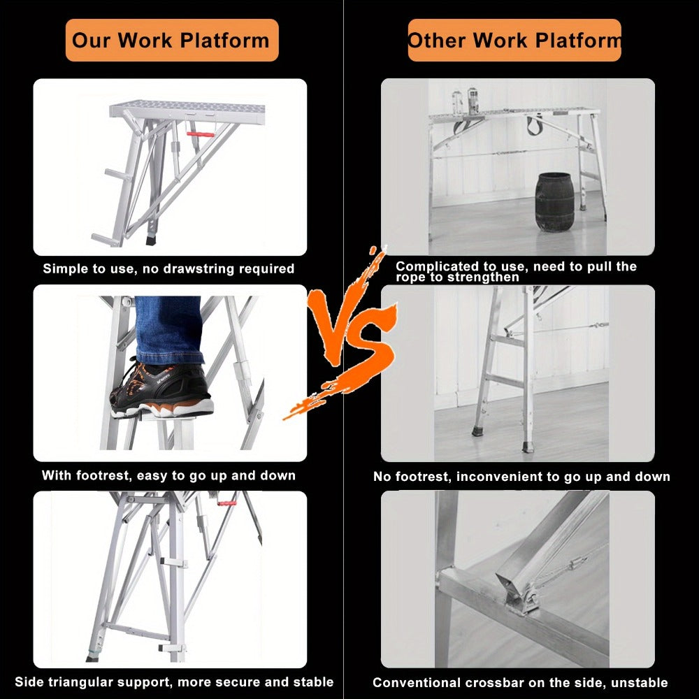 Adjustable Folding Scaffolding Work Platform 800 lbs, Portable Drywall Bench Step Ladder with Anti-Slip Feet & Safety Lock, Height 31.5¡±-49.2¡±, for Painting, Cleaning, Car Washing & Decorating