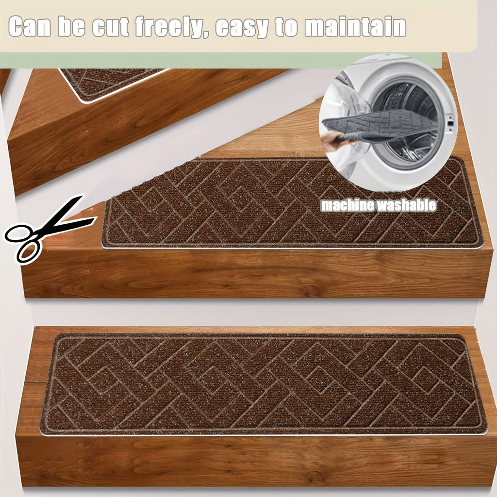 Non-Slip Stair Treads 15pcs 8¡±x30¡± Self-Adhesive Carpet Pads for Wooden Steps ¨C Washable Polyester Indoor Stair Mats for Safety, Anti-Slip Step Covers in Multiple Colors