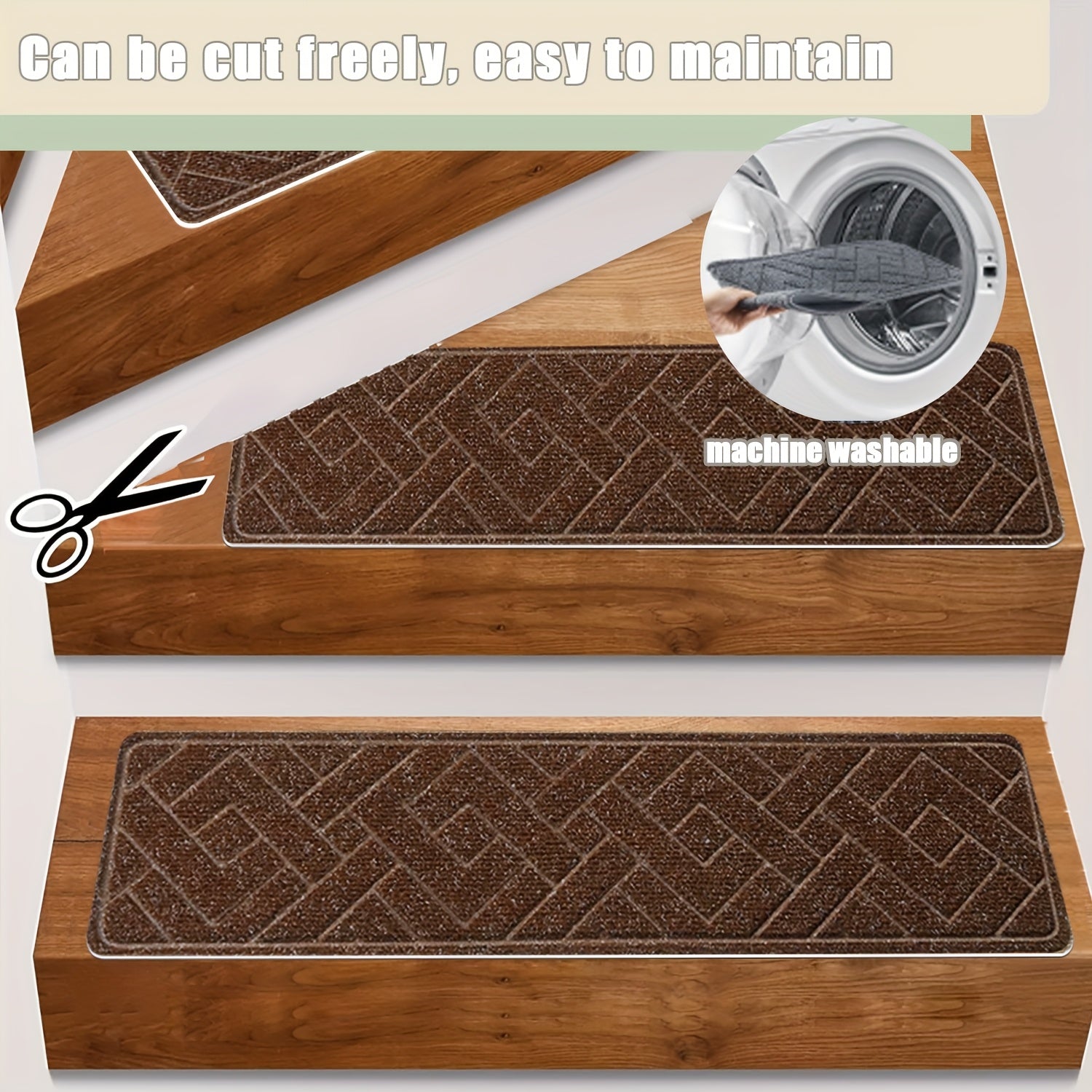 Non-Slip Stair Treads 15pcs 8¡±x30¡± Self-Adhesive Carpet Pads for Wooden Steps ¨C Washable Polyester Indoor Stair Mats for Safety, Anti-Slip Step Covers in Multiple Colors