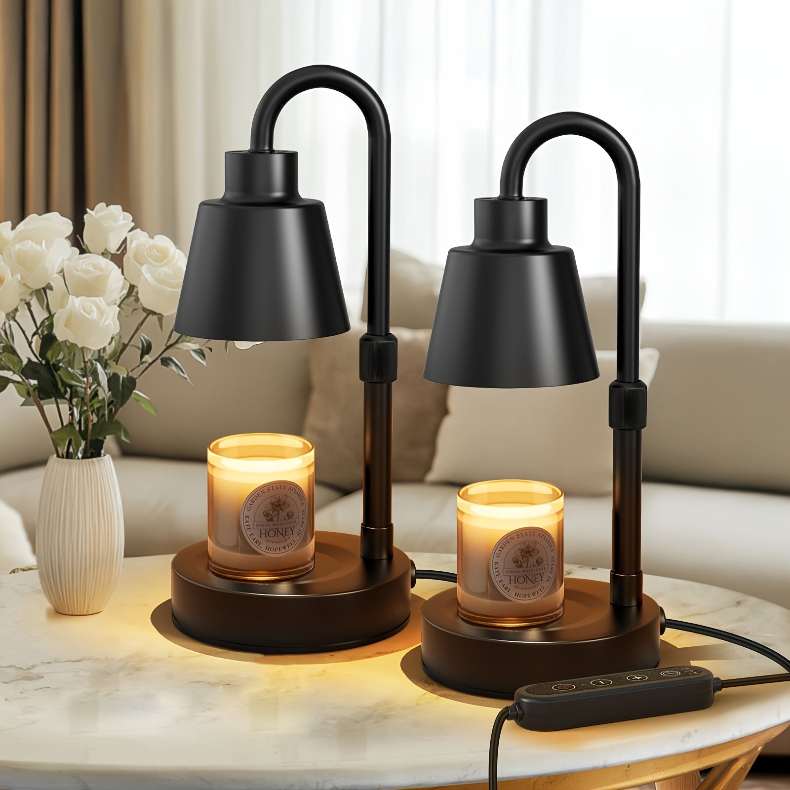 Candle Warmer Lamp 2 Pack with Timer & Dimmer ¨C Electric Wax Warmer for Jar Candles, Adjustable Height 10.4¨C14.4¡±, Black Metal, 2H/4H/8H Timer, 4-Level Dimming, Cozy Home Decor Gift