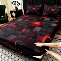 Fitted Sheet Set 3 Piece Digital Print Plaid - Deep Pocket 15 Inch Bed Sheet with 2 Pillowcases, 85% Polyester Soft Breathable Bedding Set for Twin Full Queen King, All Season Mattress Cover