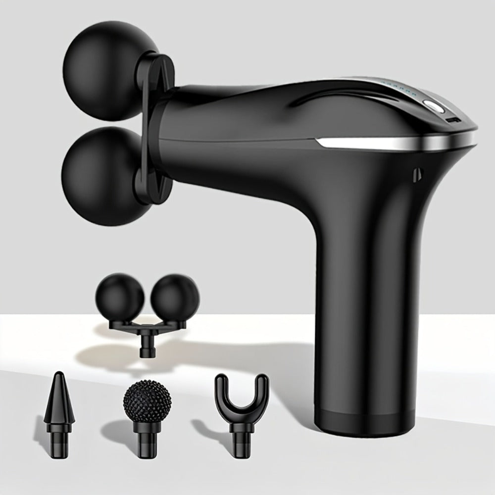 Handheld Massage Gun with Dual Heads ¨C 3 Interchangeable Attachments for Full Body Relief | Powerful Rechargeable Fascia Gun for Back, Arms & Sports Recovery | Ideal for Running & Fitness