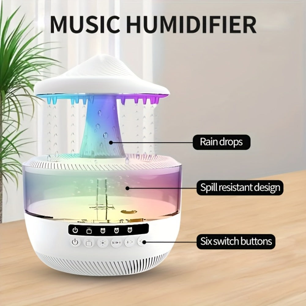 Cool Mist Humidifier with 7-Color Night Light Raindrop Music Design Dual Mist Output 26dB Ultra-Quiet 24H Operation Visible Water Level for Bedroom Living Room Office Gift