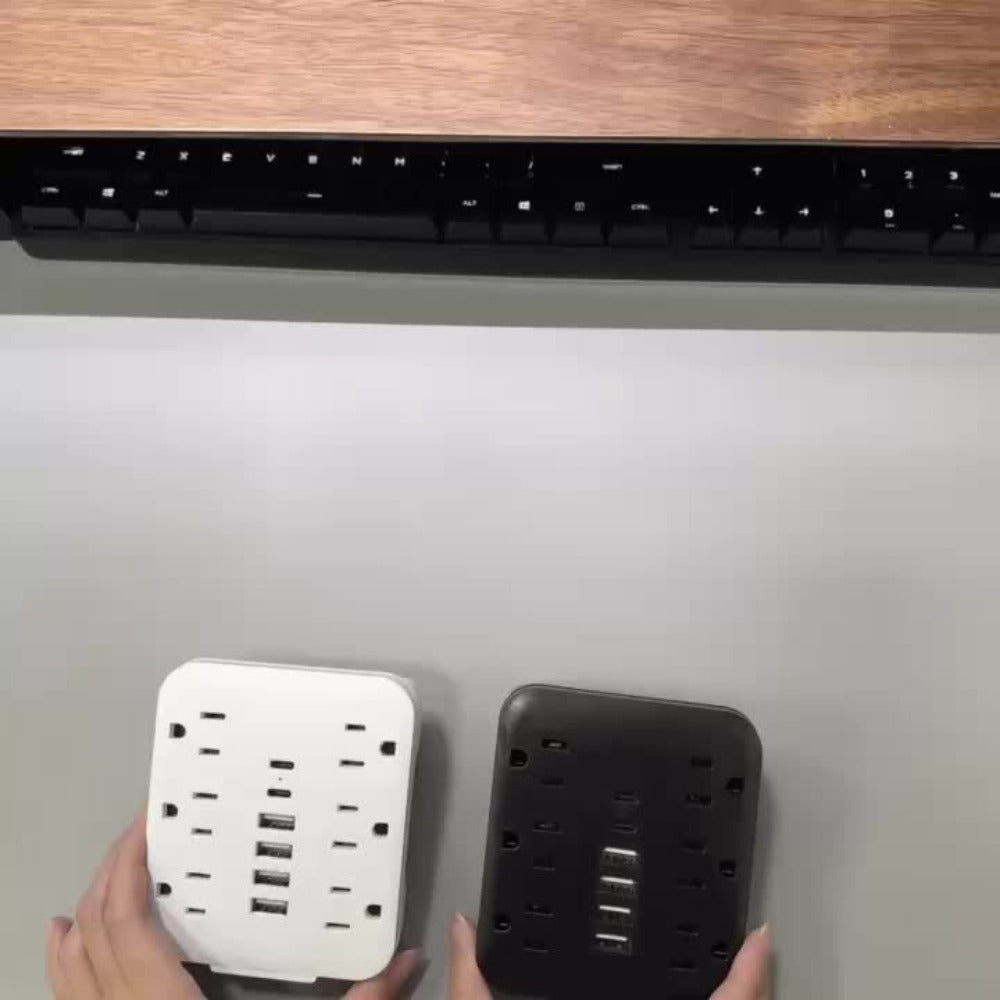 Wall Power Strip 12-in-1 with 6 AC Outlets & 6 USB Ports (2 USB-C) ¨C Compact Space-Saving Plug, 110-130V US Plug for Home & Office ¨C White & Black