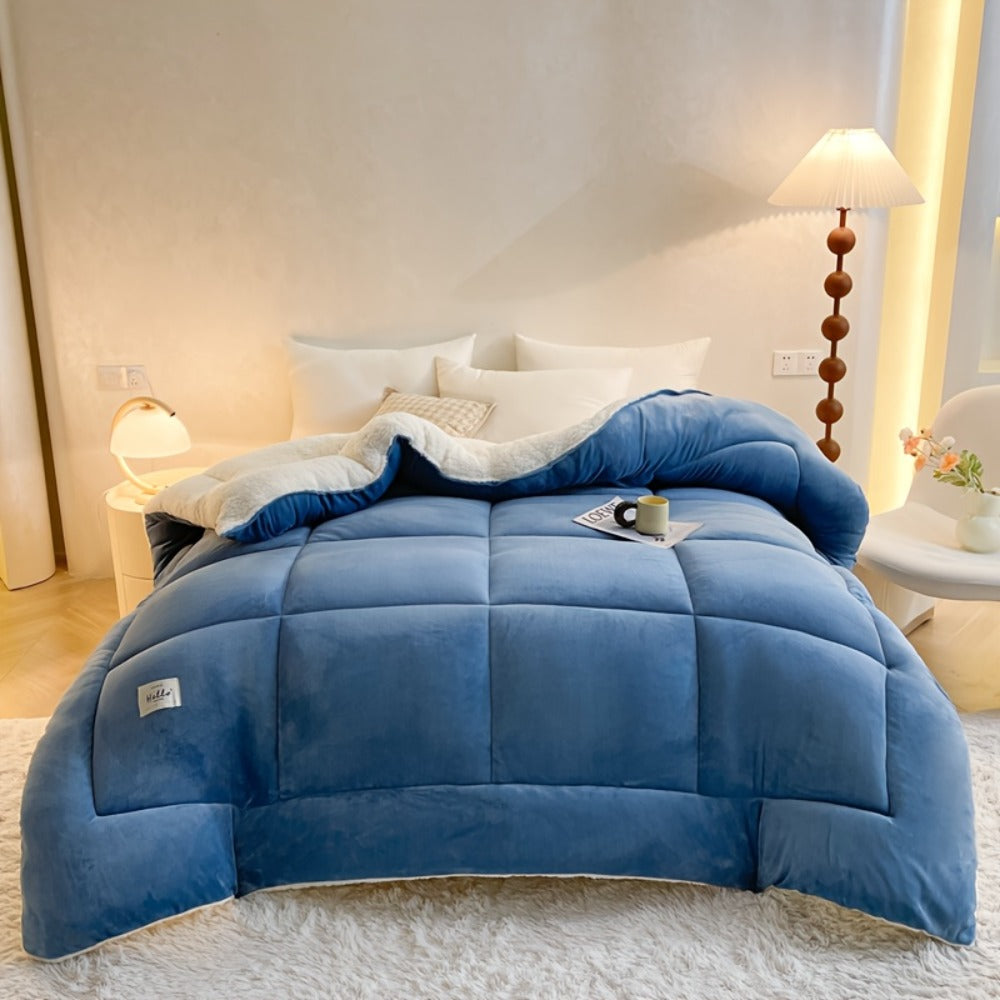 Thick Soft Comforter All Season Quilted Box Stitch Solid Color Breathable Machine Washable Bedroom Warm Autumn Winter Comforter