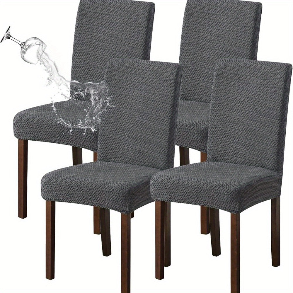 Dining Chair Covers Set of 4 6 Waterproof Stretch Parson Chair Slipcovers - Polar Fleece Jacquard Elastic Band Fit Kitchen Dining Room Chair Protector, 7 Colors, Beige Black Khaki Burgundy Gray