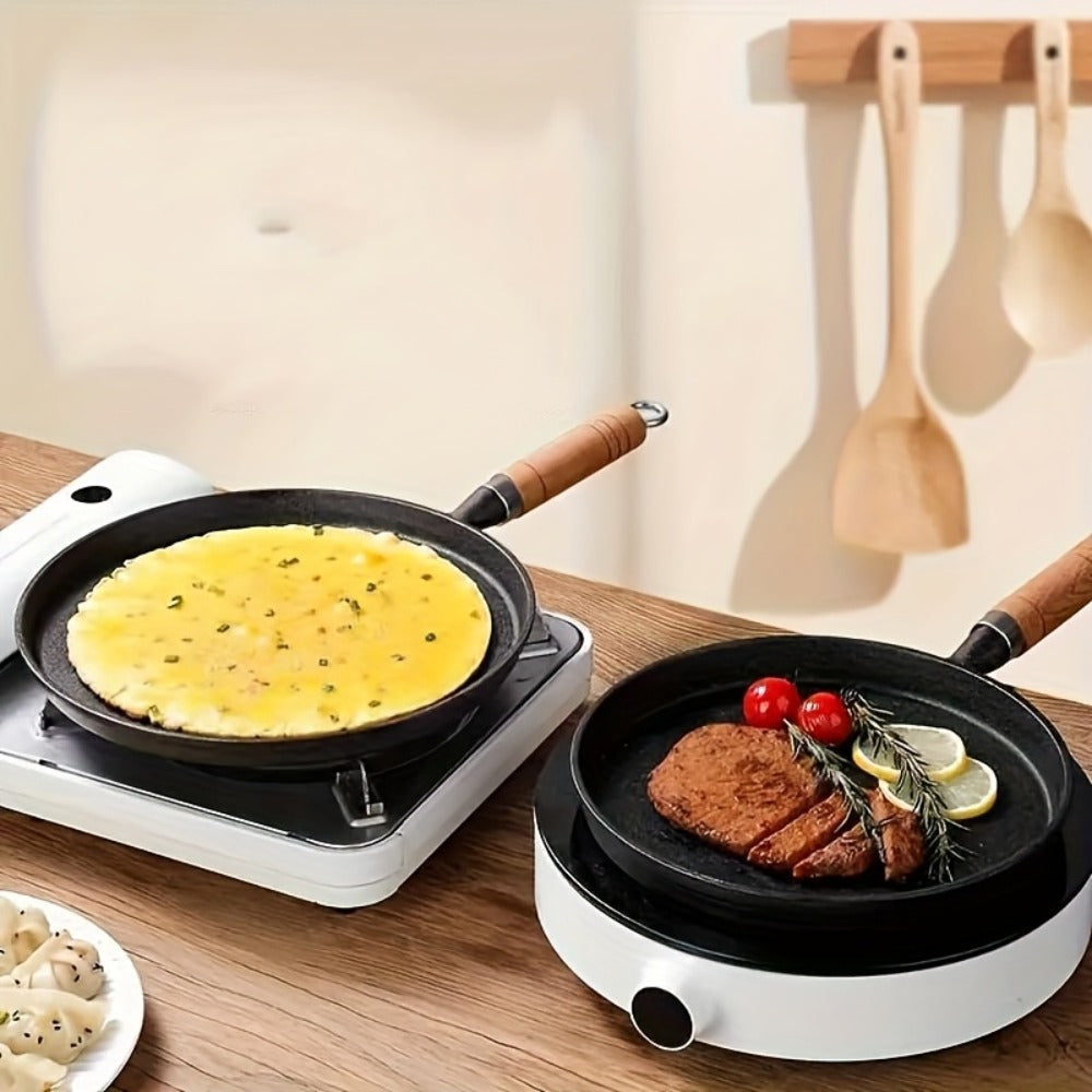 Cast Iron Skillet Non-stick Flat Pan 8.27/9.45/10.63 Inch for Pancakes Eggs & Crepes ¨C Induction Gas Campfire Compatible Breakfast Griddle Pan for Indoor Outdoor Cooking
