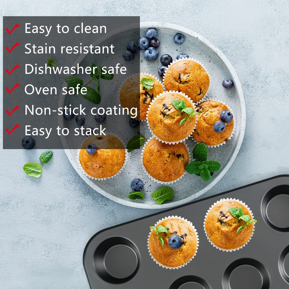 Nonstick Bakeware Set with Cooling Rack Cookie Sheet Cake Pans Loaf Muffin Pizza Pan Oven Safe Baking Pans Set for Kitchen 6 14 15 Piece