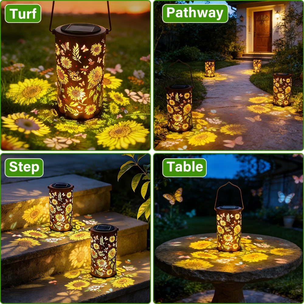 Solar Garden Lantern Outdoor IP65 Waterproof, Hummingbird Butterfly Sunflower Decorative Stake Light, Hand-Painted Solar Powered Yard Patio Porch Decor, Gift for Mom Grandma, Christmas Garden Decoration