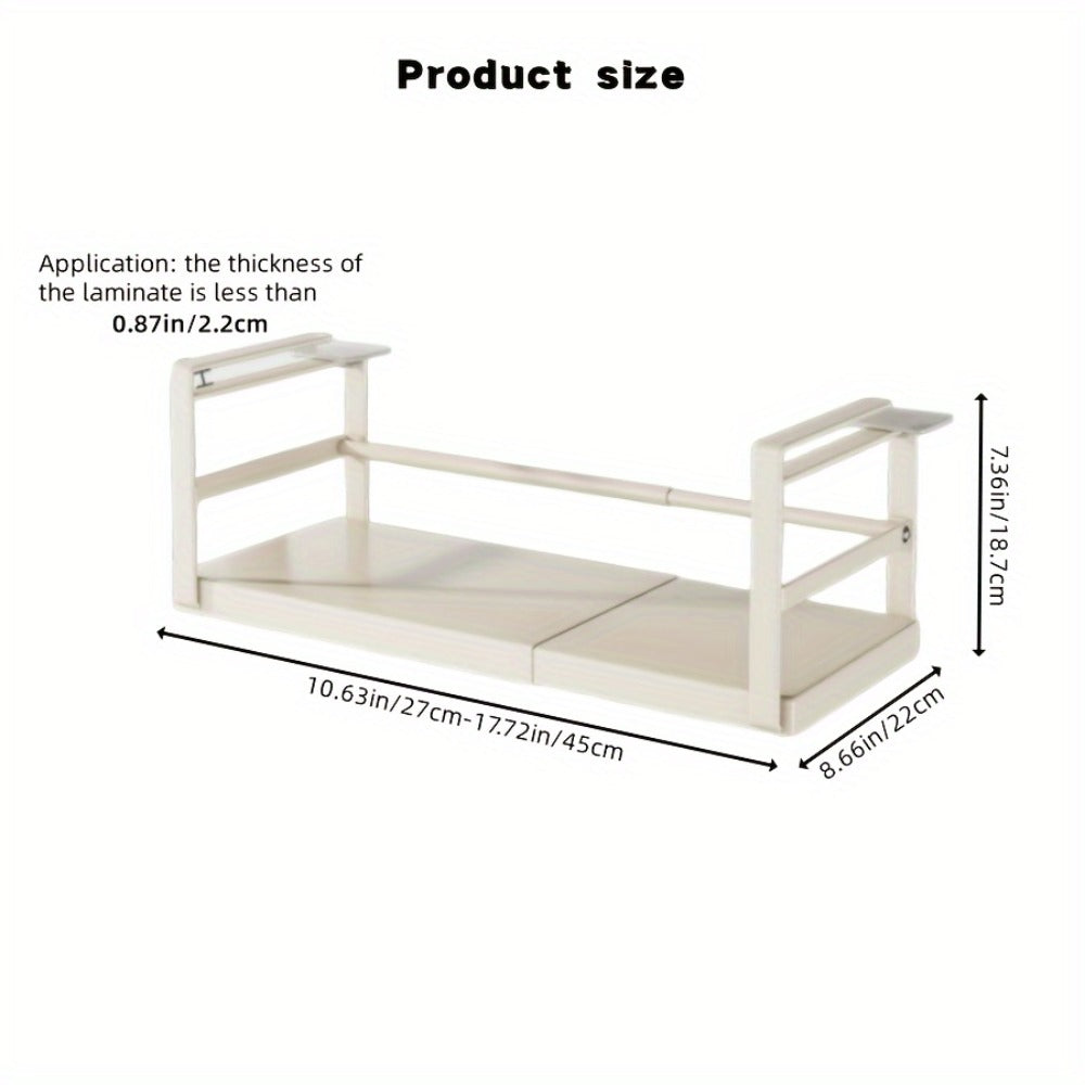 Expandable Cabinet Shelf Organizer Riser ¨C Height Adjustable Retractable Rack with Suction Cup Base for Kitchen Pantry Cupboard Under Sink Countertop, Heavy Duty Metal Space Saver, Stackable Storage