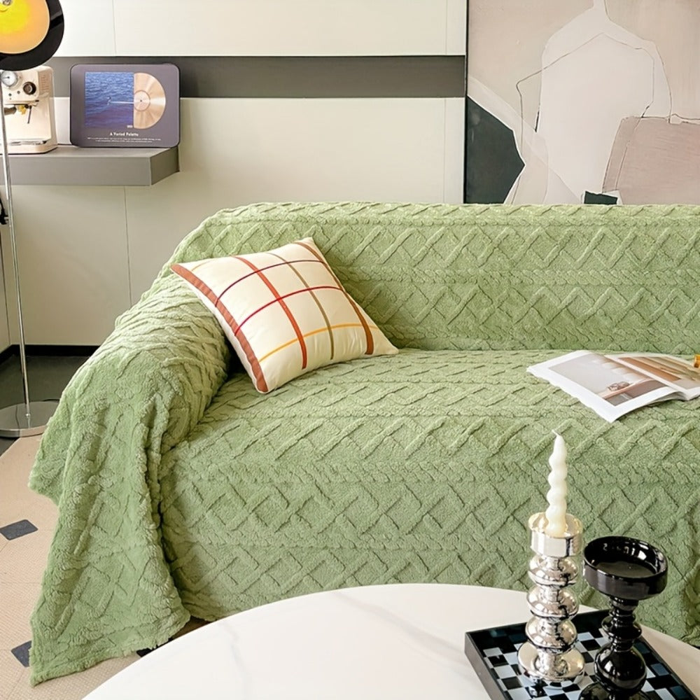 Velvet Sofa Cover Bohemian Jacquard Slipcover Soft Polyester Non-Slip Washable Pet Friendly Fits 3 4 Seater Sofa Couch for Living Room Bedroom - Green Blue Coffee Brown Dark Gray Beige