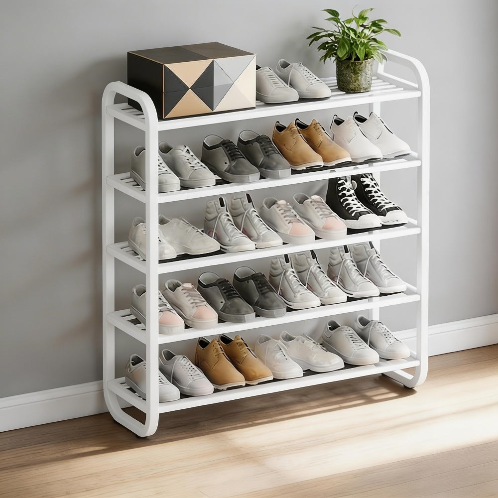 5 Layer Shoe Rack Space Saving Narrow Design | Floor to Ceiling Shoe Storage Organizer | Durable Entryway Closet Living Room Door Shoe Shelf in White
