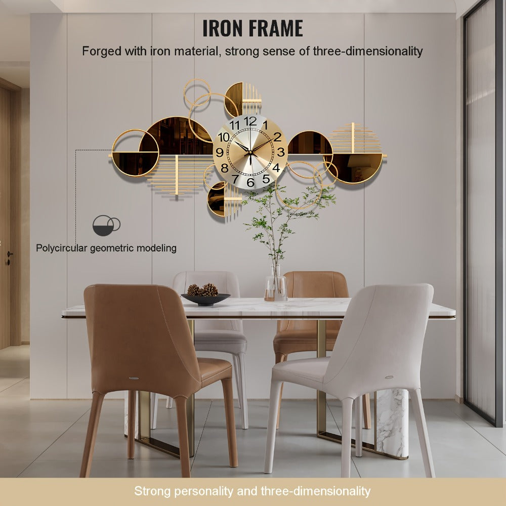 Metal Wall Clock Silent Non-Ticking Irregular Arched Crown Design 31x17 Inch Large Decorative Clock for Living Room Bedroom Home Decor