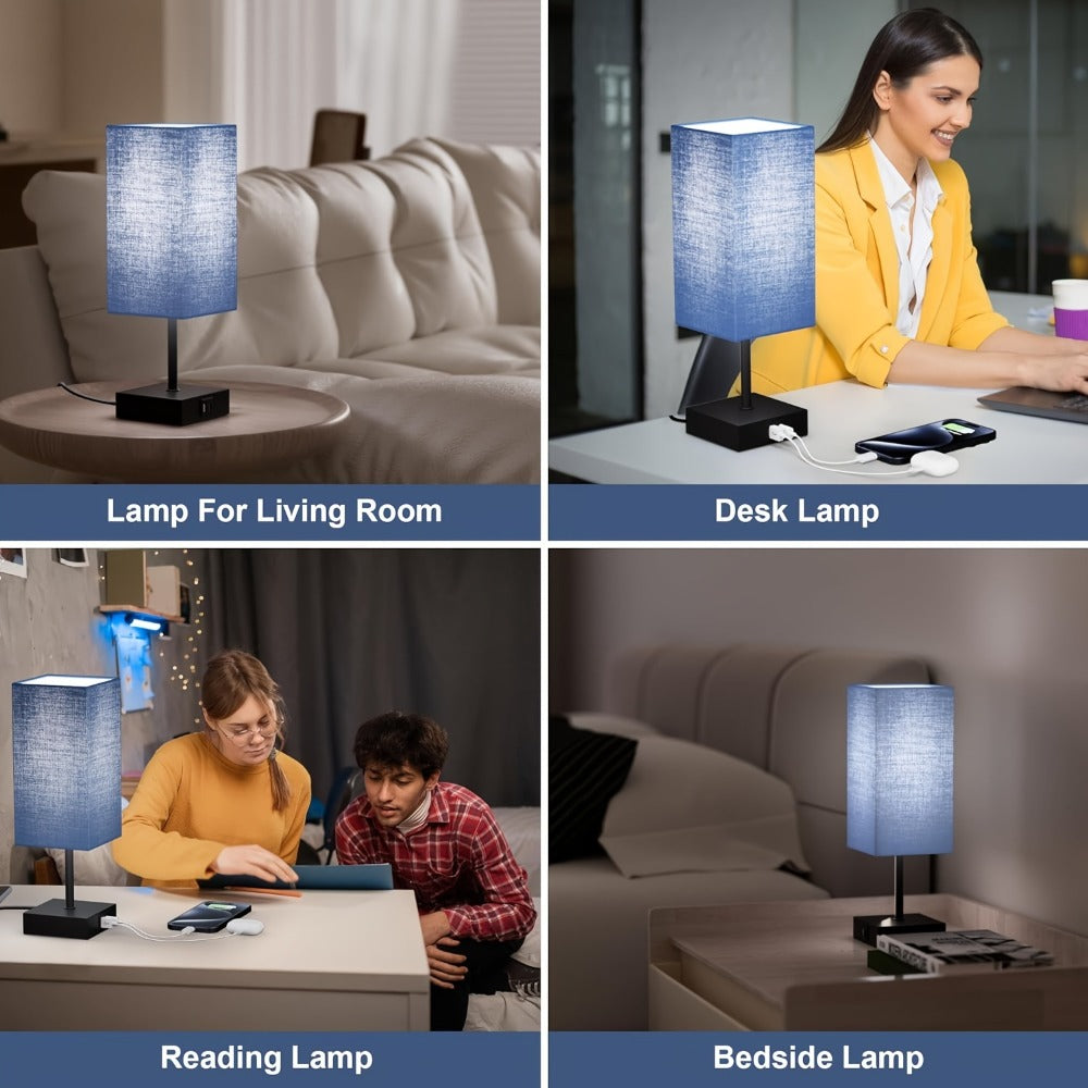 Bedside Lamps Set of 2 3-Way Dimmable Touch Nightstand Lamp USB-C A Charging Port LED Bulb Included Bedroom Living Room Decor Navy Blue Black Brown