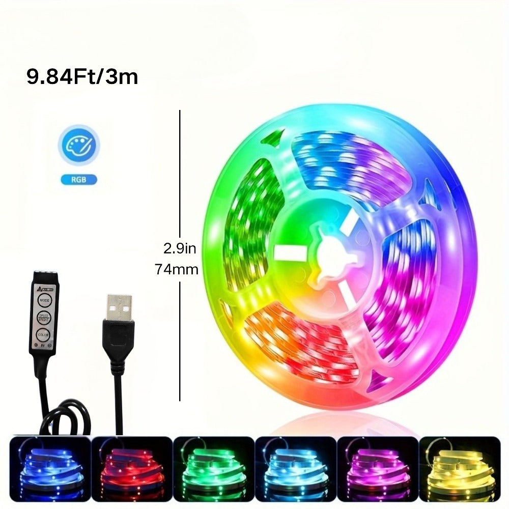 RGB LED Light Strip 5050 SMD USB Powered - Multi-Color Cuttable LED Strip with 3-Button Controller, Easy Install for Home Decor Living Room Bedroom TV Background Christmas Party Stage, 3M / 4M / 15M